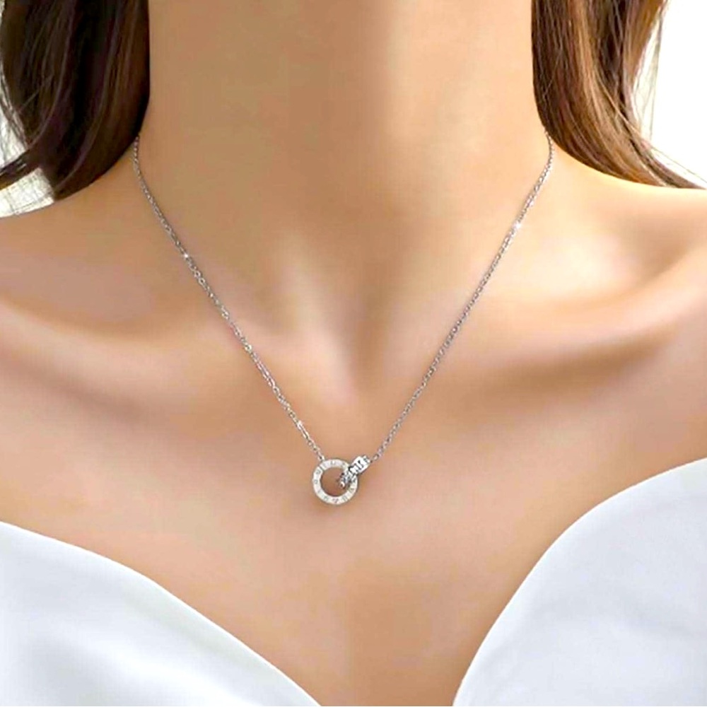Silver Roman Numeral Necklace, Silver Roman Numeral Circle Necklace